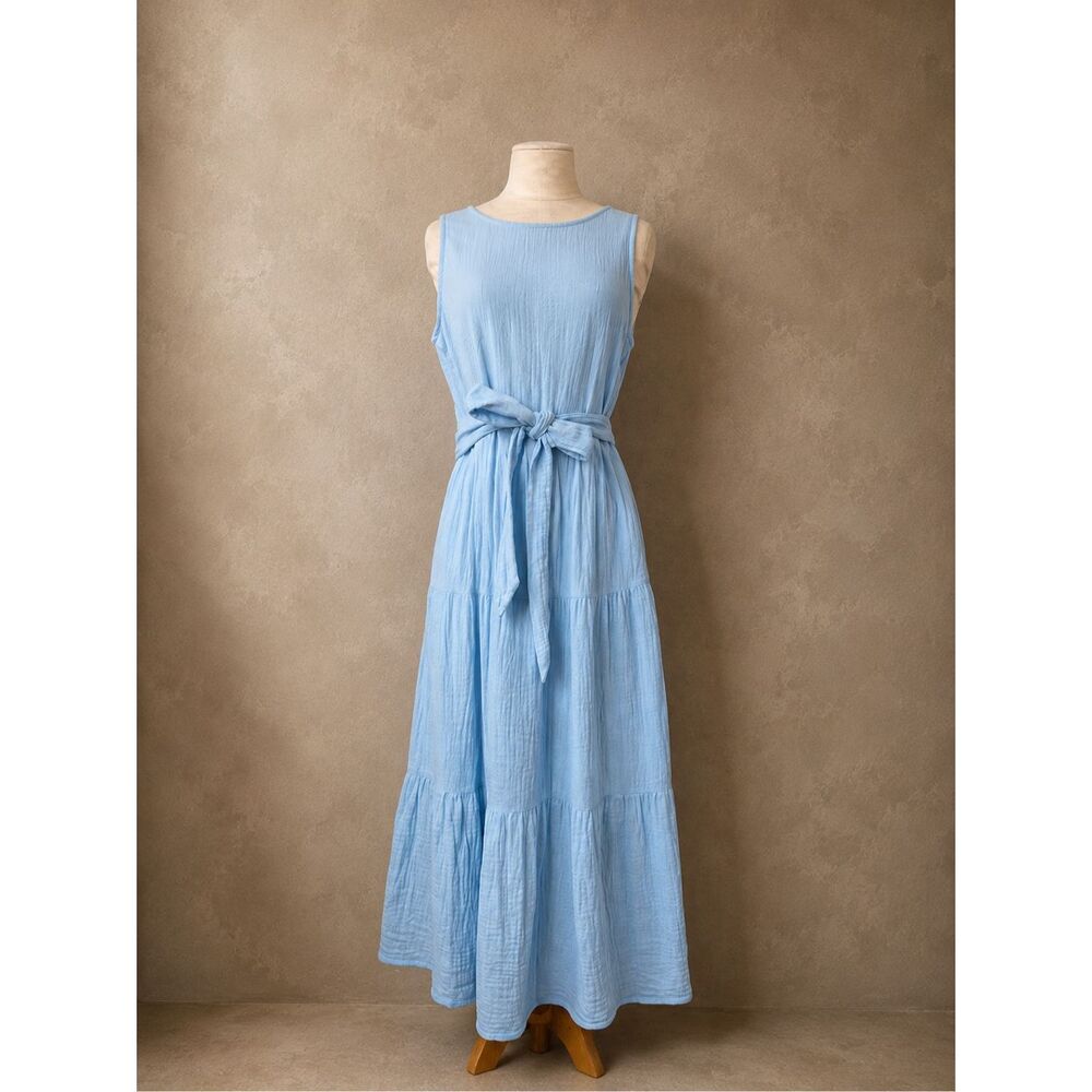 J. Crew Factory Sz 6 belted gauze midi dress light blue